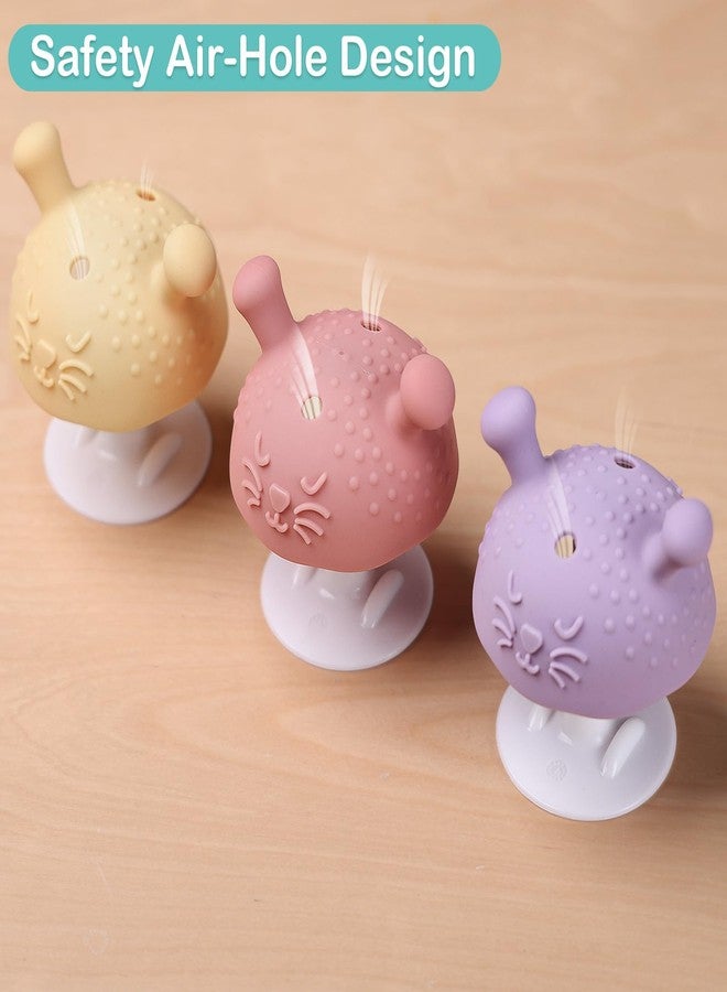 BumbleBee Silicone Teething Toys Set 3M+, BPA-Free & Easy to Grip Baby Teether with Suction Base, Infant Teething Relief Toy - 3PCS (Pink+Purple+Yellow) - Image 5